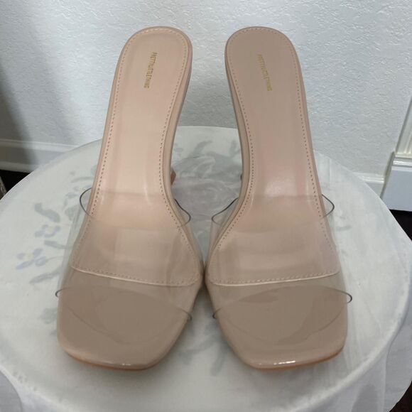 Prettylittlething PLT new Clear Heel Block Mules Stiletto Kitten Heel Sandals 9 - Picture 4 of 9